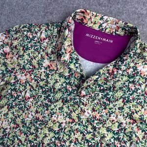 Mizzen+Main Mens Large Trim Performance Polo Shirt Floral 1KS-1073 Multicolor